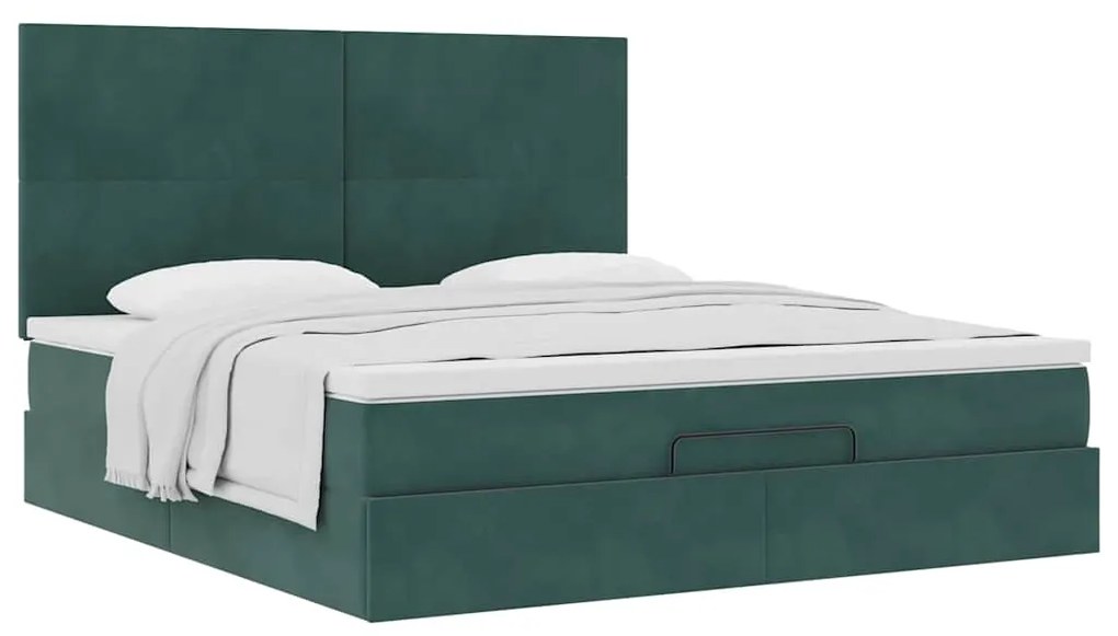Estrutura de cama otomana com colchão verde escuro veludo