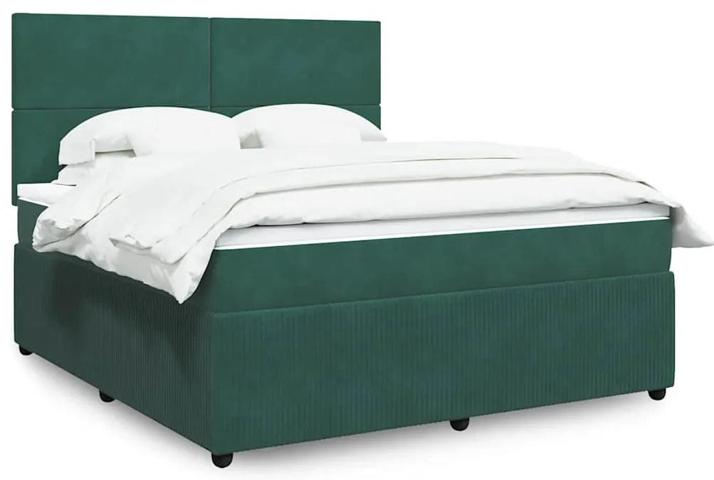 Cama com molas/colchão 180x200 cm veludo verde-escuro