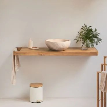 Conjunto De Móvel De Casa De Banho 130x45 Cm Suspenso Em Madeira De Teca Neill Madeira De Teca & Sem Espelho & Sem Torneira & Irregular Em Cimento Beg