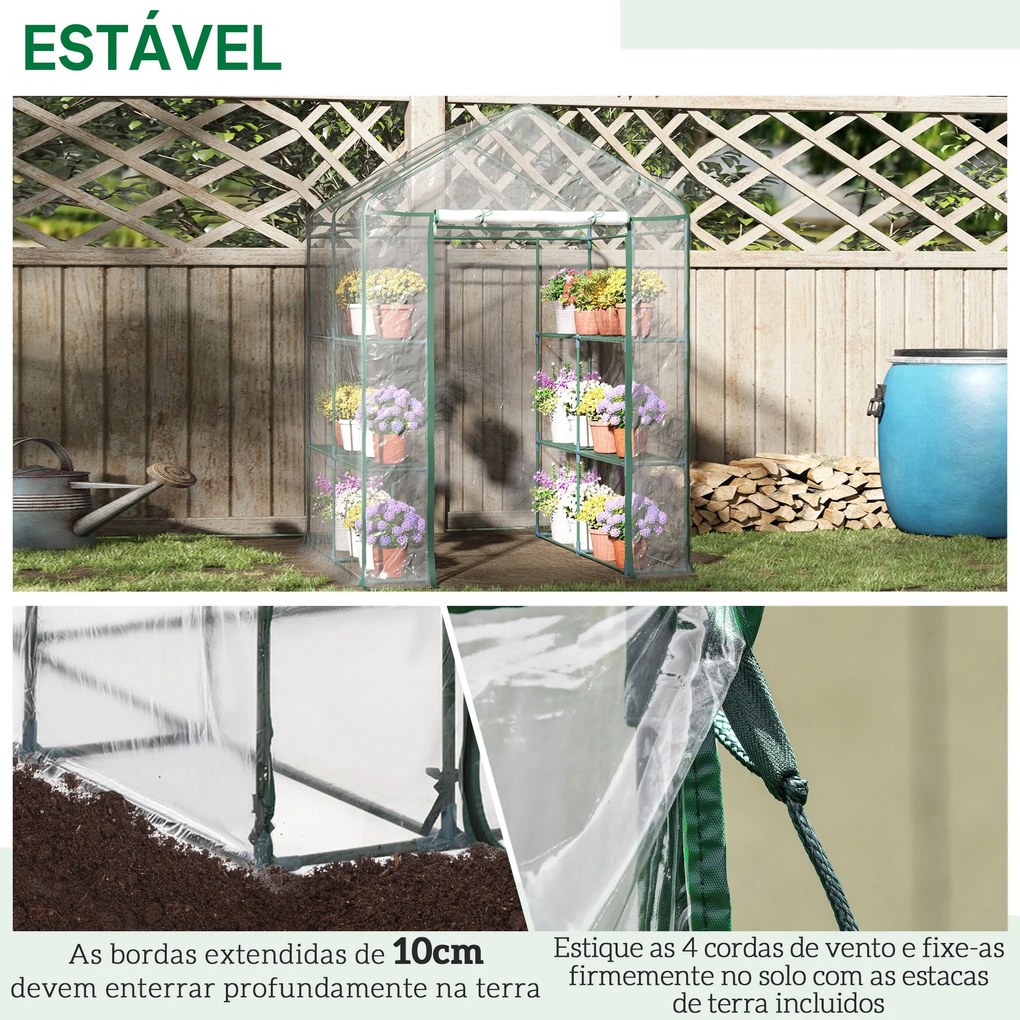 Estufa Transparente de Jardim Estufa de Plantas de 3 Níveis com Pratel
