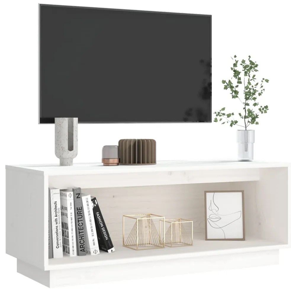 Móvel de TV 90x35x35 cm madeira de pinho maciça branco