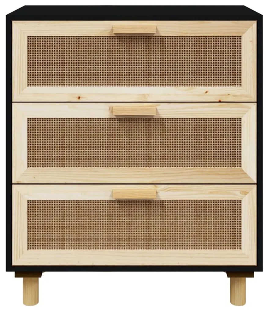 Aparador 60x30x70 cm pinho maciço/vime natural preto