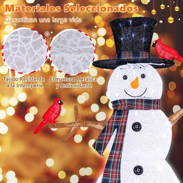 Boneco de neve iluminado e pássaros vermelhos Decoração de Natal 127 cm Boneco de neve Ornamento de boneco de neve com luzes LED brancas frias
