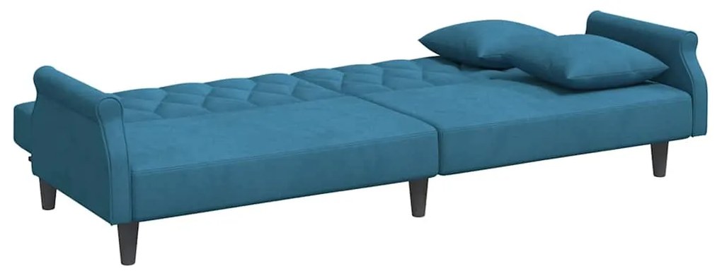Sofá-cama com apoio de braços veludo azul