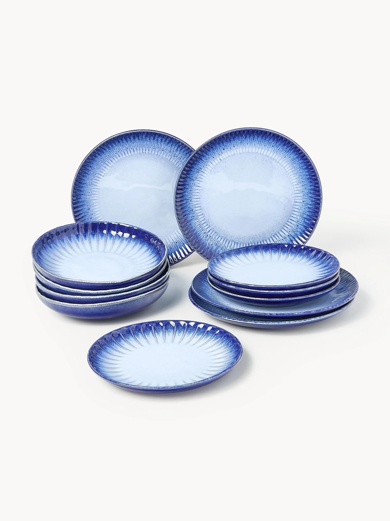 Conjunto de loiça artesanal com vidrado reativo Vinci, 4 pessoas, conjunto de 12