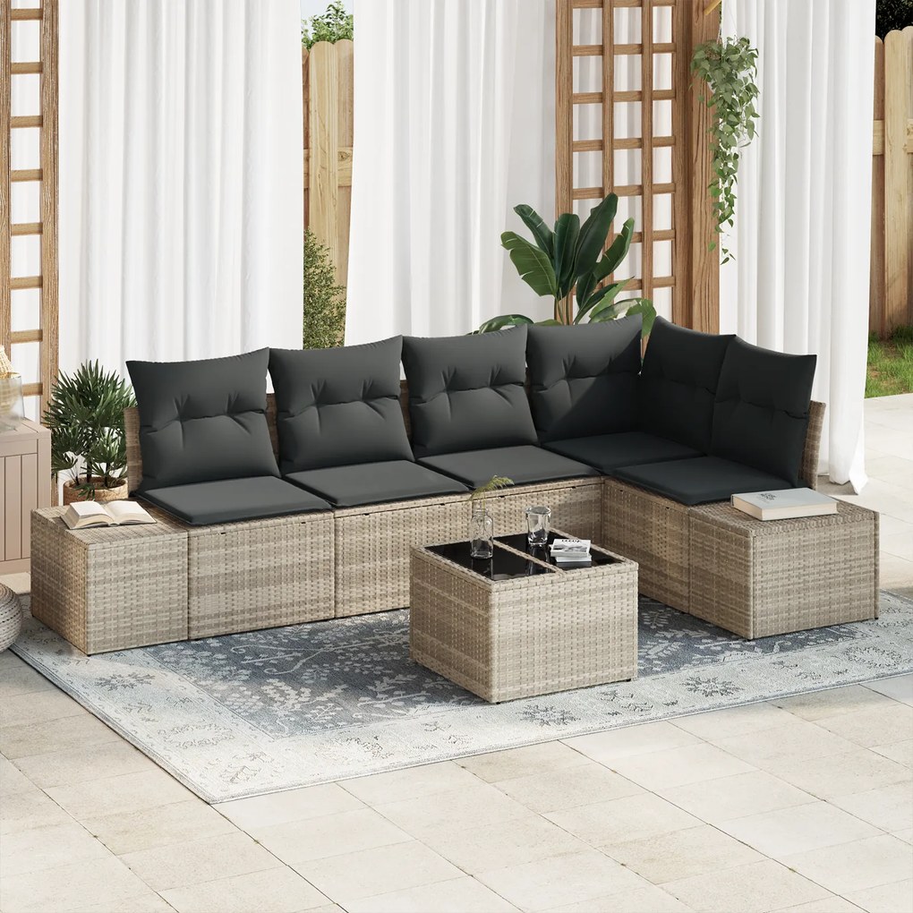 Conjunto de Sofá de Jardim de 6 Peças com Almofadas Cinzento Poliratta