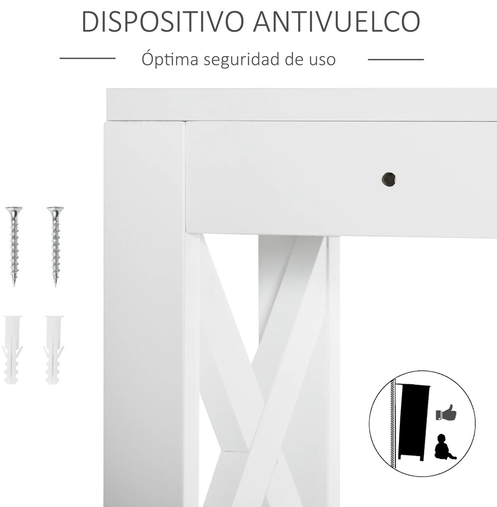 Kleankin Prateleira de banheiro Armário com 3 prateleiras e 2 gavetas com dispositivo anti-queda 60x20x165 cm Branco