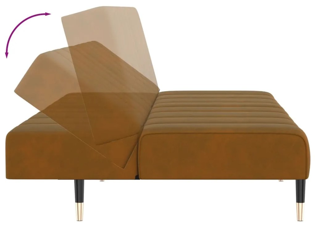 Sofá-Cama Laila em Veludo - Castanho - Design Moderno
