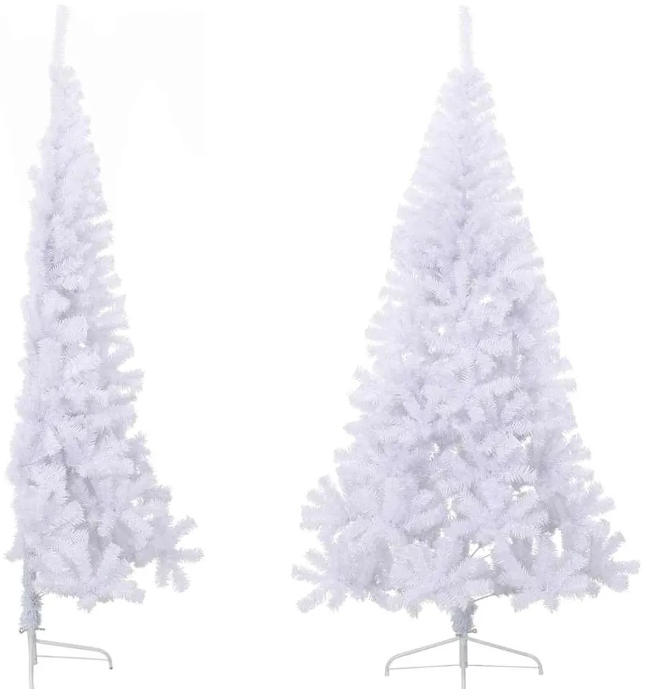 Meia árvore de Natal artificial com suporte 180 cm PVC branco