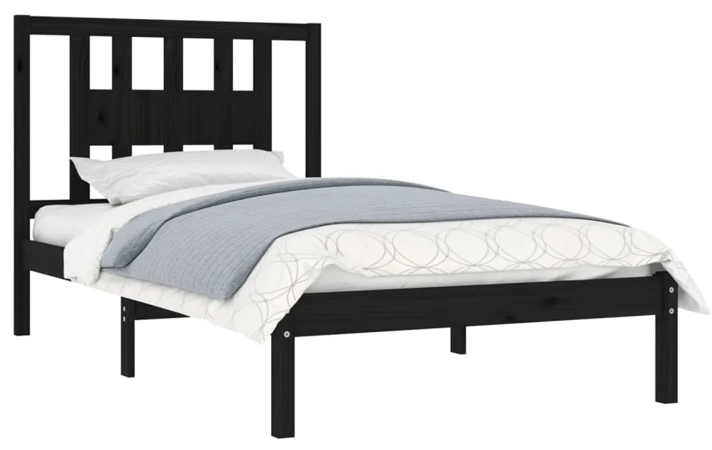 Estrutura de cama 100x200 cm pinho maciço preto