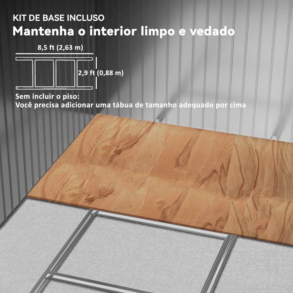 Abrigo de Jardim Exterior 4,9 m² 277x195x192 cm com Porta de Correr Ventilação e Kit de Fundação Castanho
