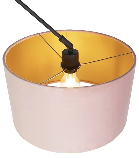 Candeeiro de suspensão preto com abajur de veludo rosa antigo com dourado 35 cm - Blitz Clássico / Antigo