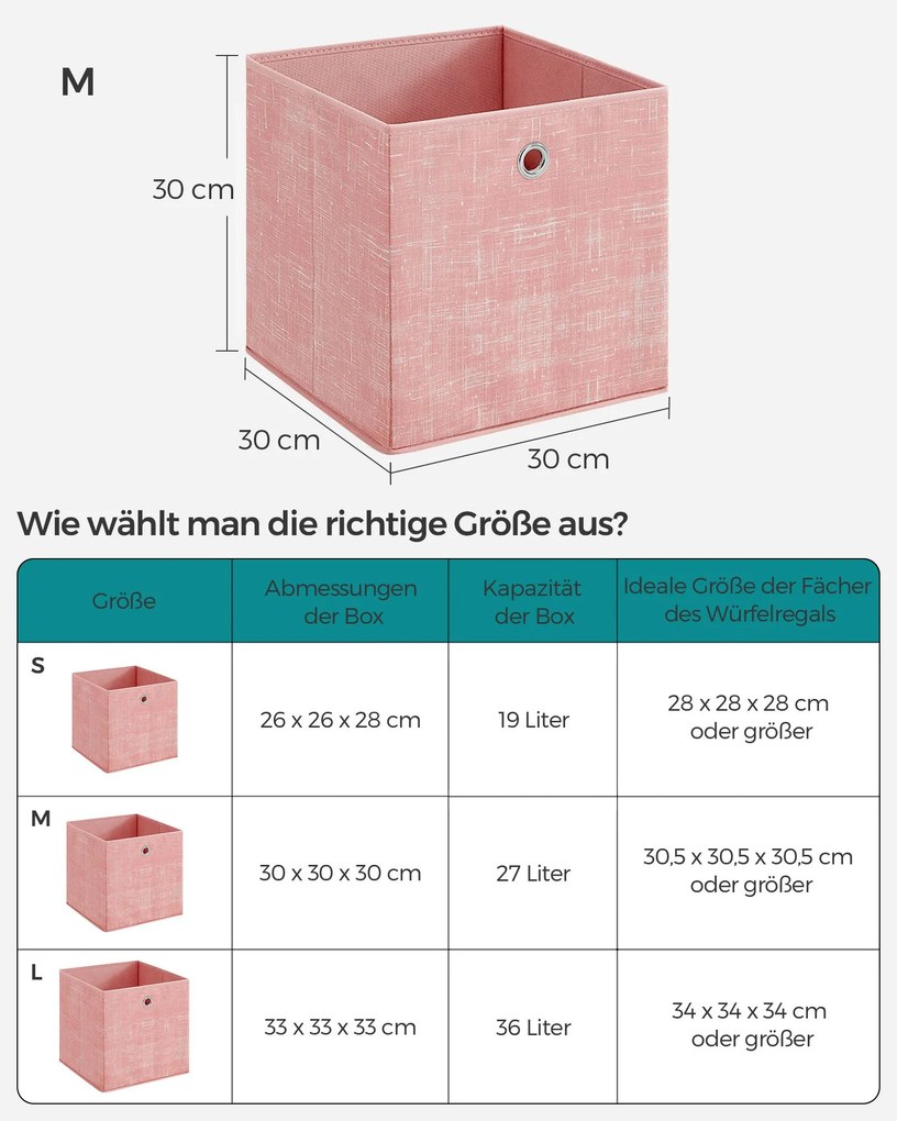Conjunto de 6 caixas de arrumação 30 x 30 x 30 cm em rosa pastel