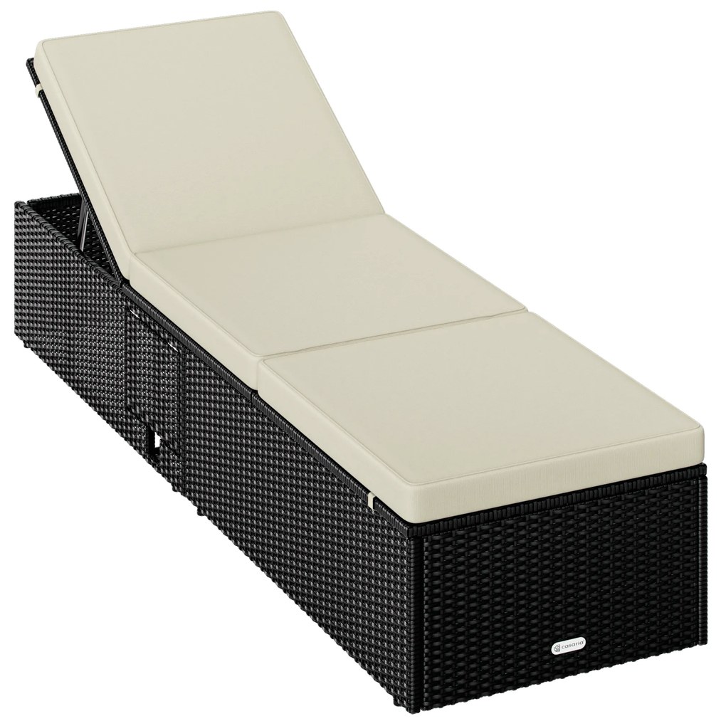 Espreguiçadeira de jardim em polyrattan 200 x 58 x 33 cm Preto/Creme