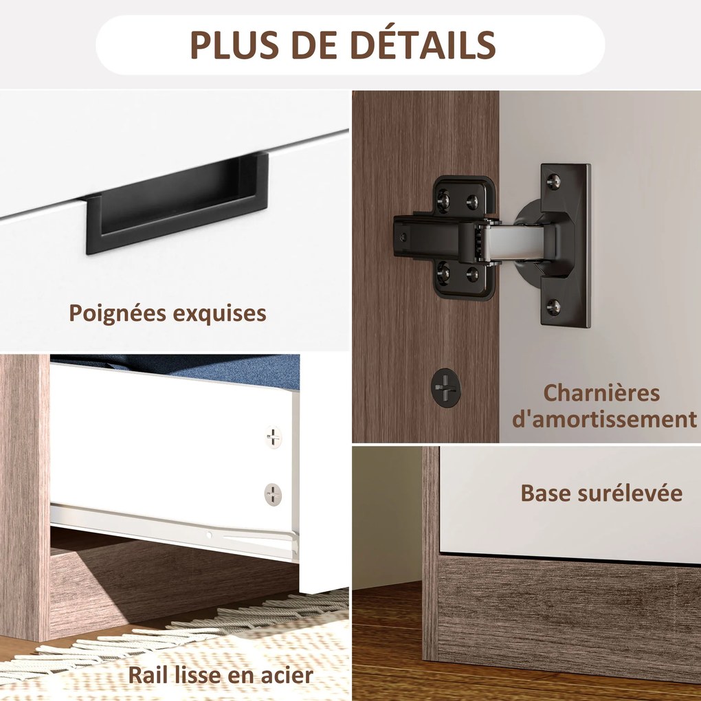 Guarda Roupa de 2 portas, armário moderno com 3 gavetas e varão para pendurar roupa, para quarto, castanho