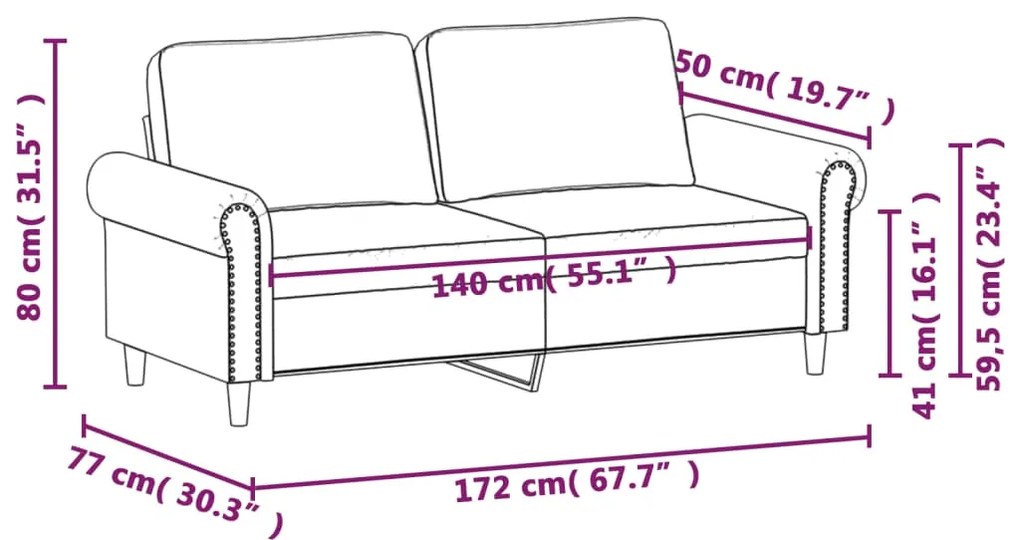 Sofá de 2 lugares veludo 140 cm cor creme