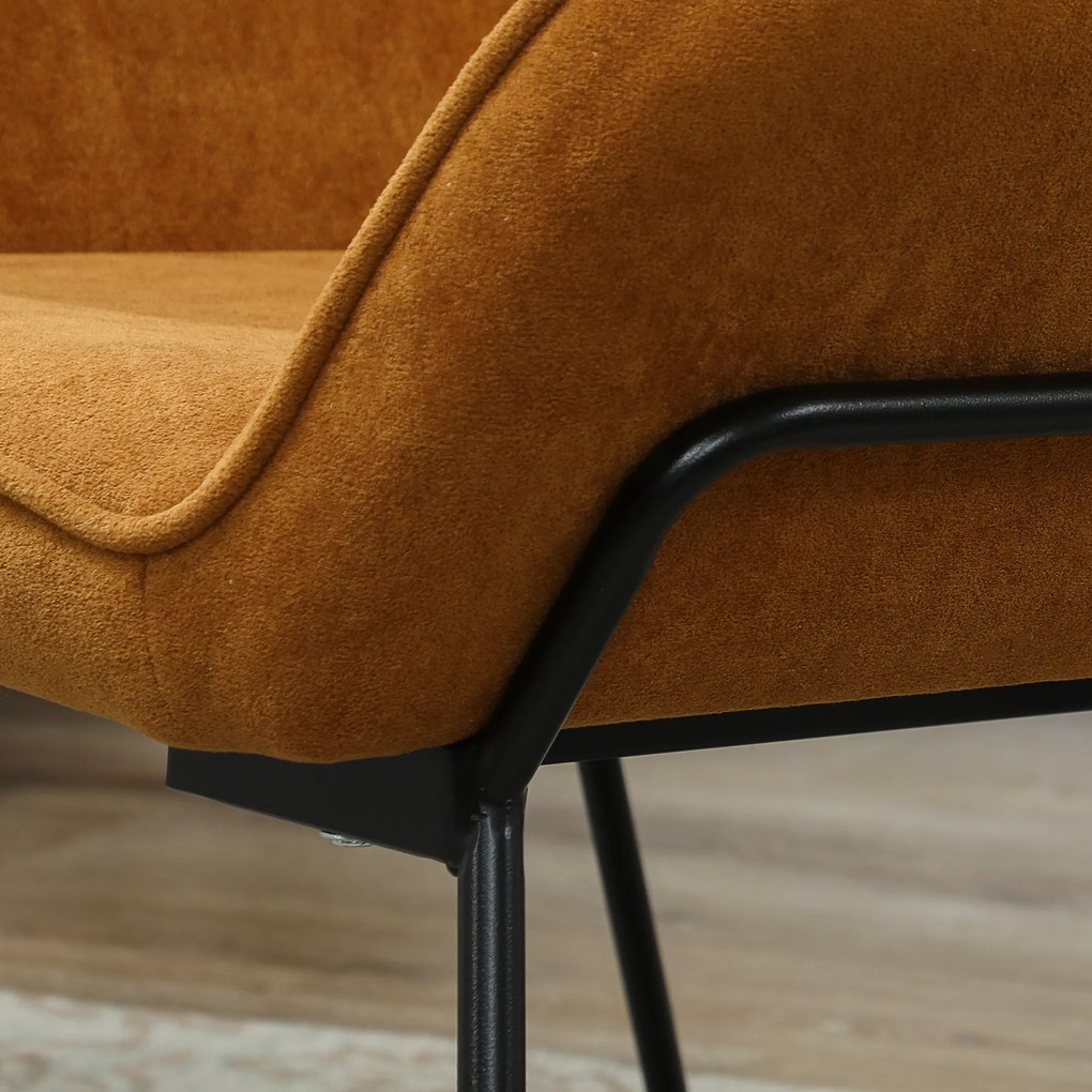 Poltrona Sala de Estar Moderna Poltrona de Leitura com Assento Largo e Acolchoado Estofada em Veludo Pés de Metal 70x67,5x87 cm Castanha