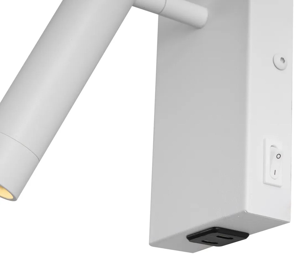 Candeeiro de Parede Moderno Branco Ajustável com USB-C - Croft