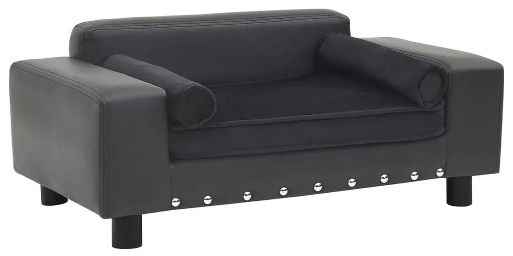 vidaXL Sofá p/ cães 81x43x31cm pelúcia e couro artificial cinza-escuro