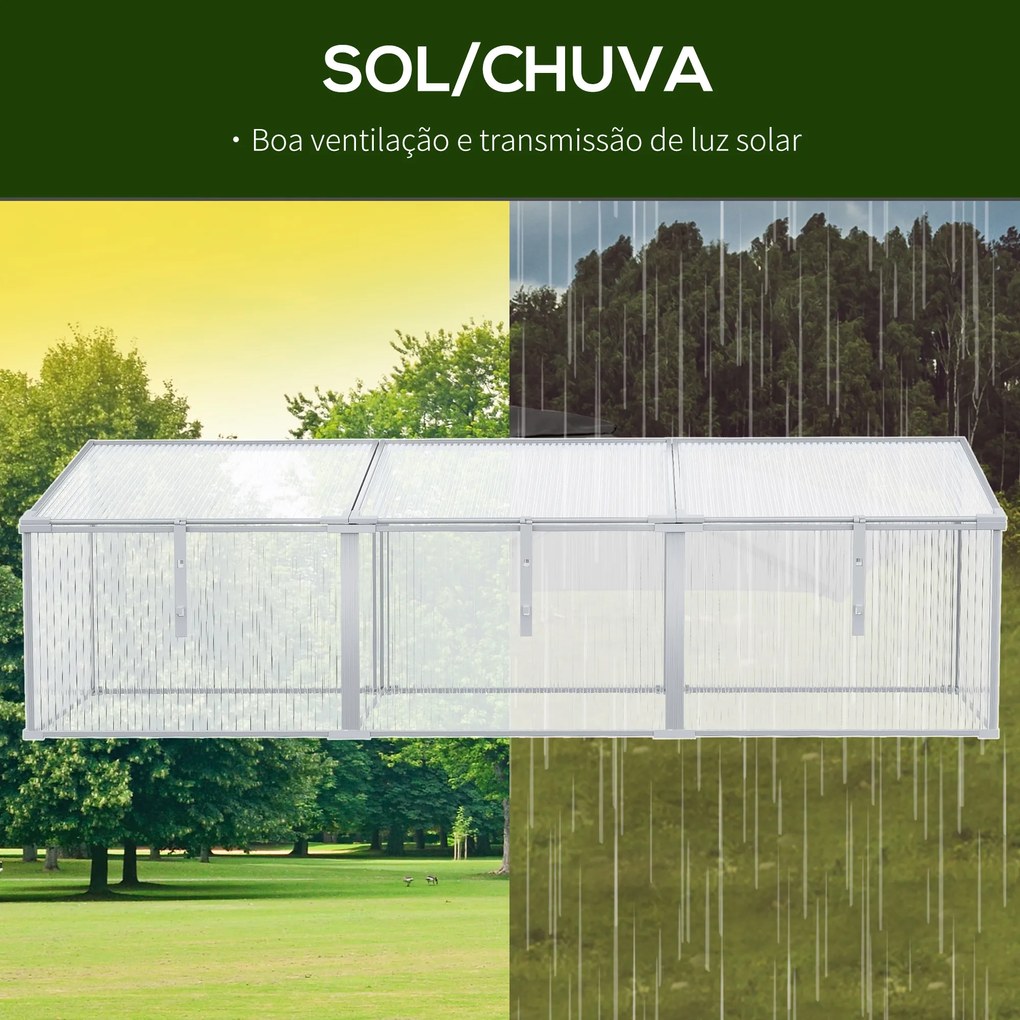 Outsunny Estufa de Jardim Alumínio Policarbonato Transparente Viveiro para Plantas Culturas 180x51x51cm