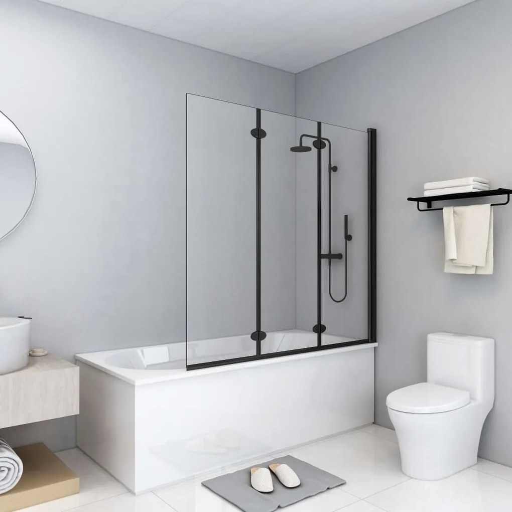 Divisória de chuveiro dobrável 3 painéis ESG 130x138 cm preto