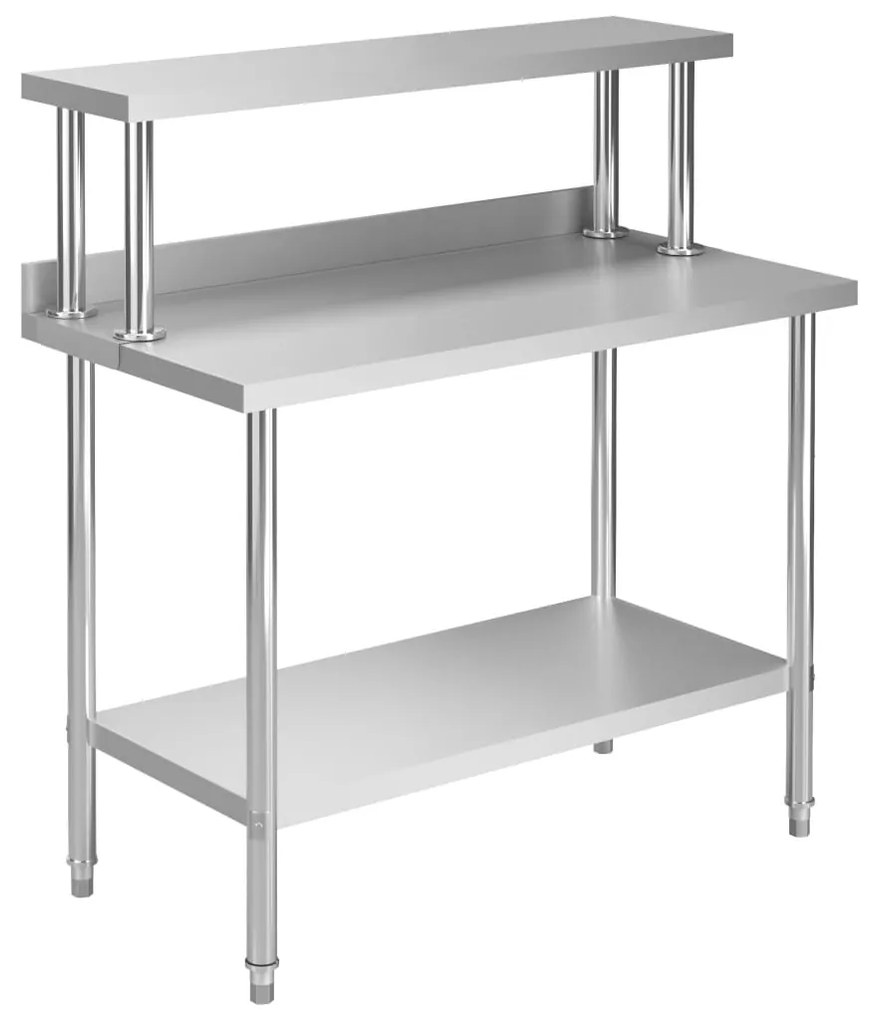 vidaXL Mesa trabalho cozinha c/ prateleira 120x60x120cm aço inoxidável