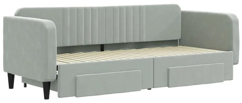 Sofá-cama c/ gavetão e gavetas 80x200 cm veludo cinzento-claro
