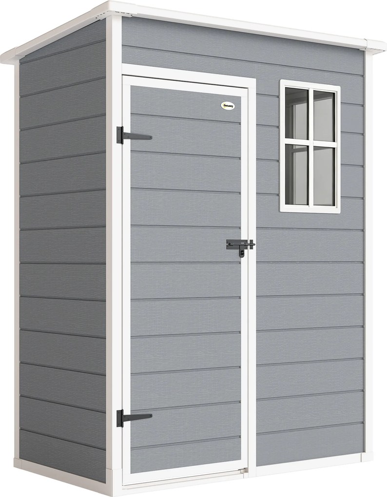 Outsunny Abrigo de Jardim 1,14 m² 151x92x193 cm Abrigo de Exterior Metálico com Chão Porta de Correr Janela e Teto Inclinado Cinzento | Aosom Portugal