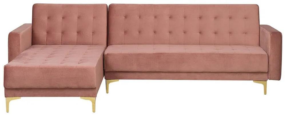 Sofá-cama de canto versão à direita de 4 lugares em veludo rosa ABERDEEN Beliani