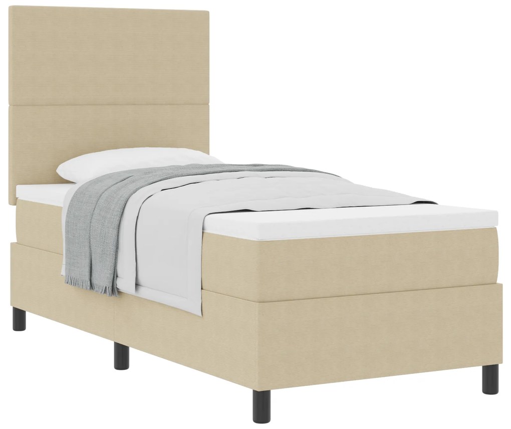 Cama Box Spring com Colchão Bege Clara 80x200 cm Tecido de Corduroy