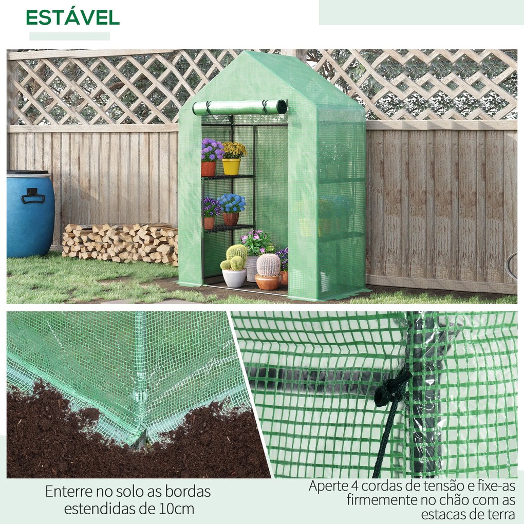 Estufa de Jardim 140x70x190cm Estufa com 4 Prateleiras Porta Enrolável