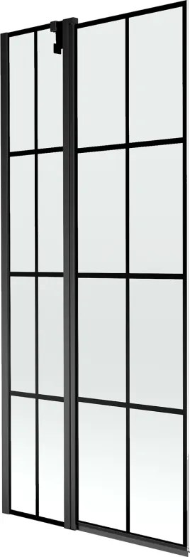 Mexen Flip divisória de banho dobrável 2 folhas 80 x 150 cm, grade preta, preto - 894-080-101-70-77