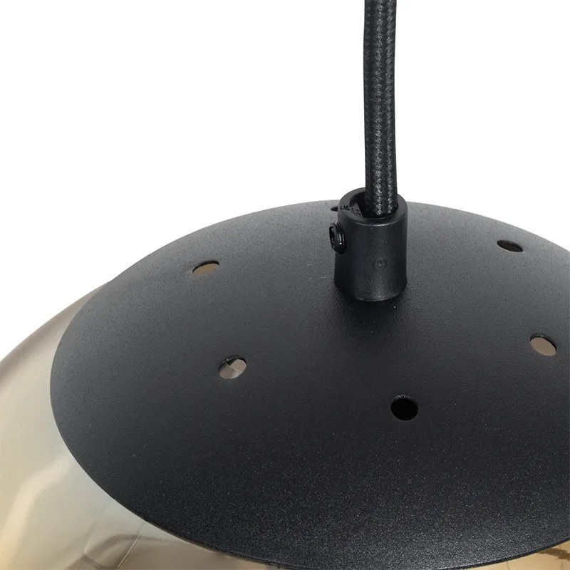 Candeeiro de suspensão Art Deco preto com vidro dourado oblongo 3 luzes - Pallon Art Deco