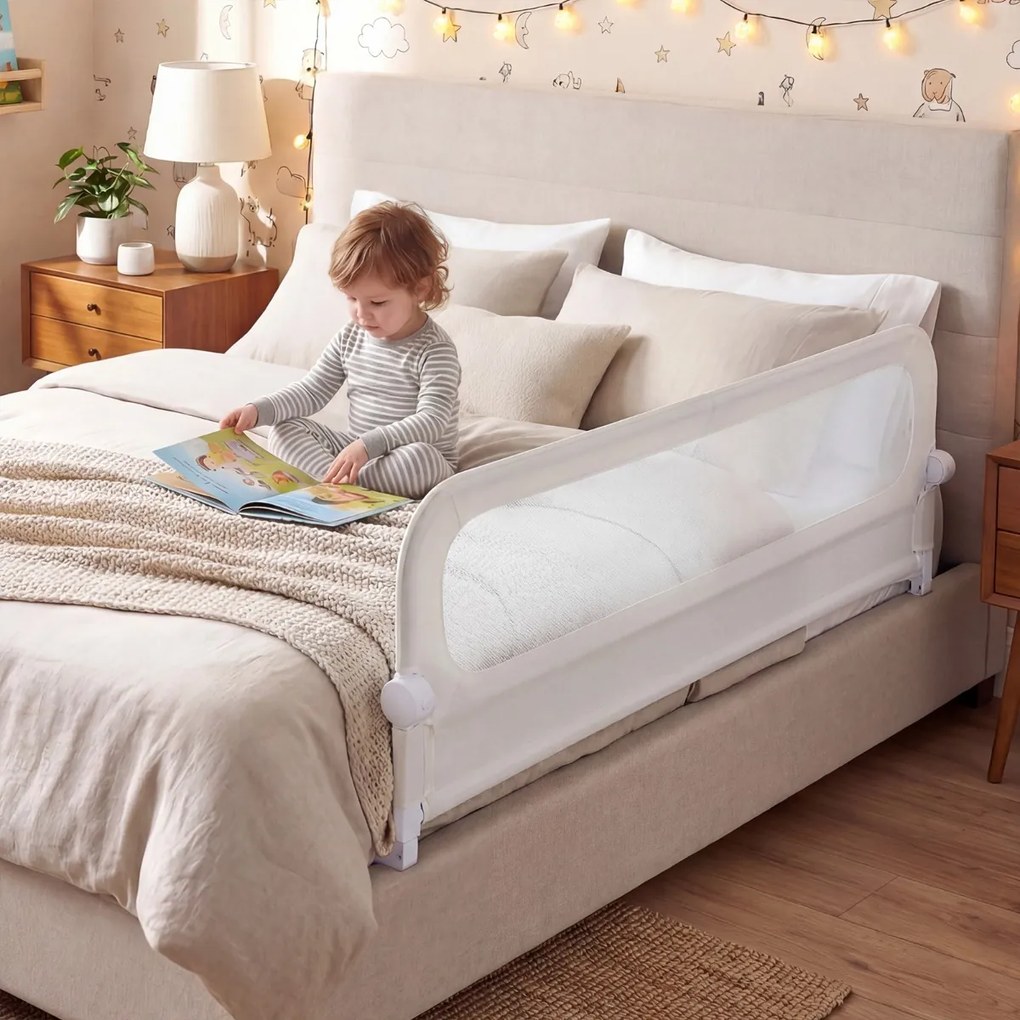 Barreira dobrável para camas infantis, altura ajustável com 178 x 36 x 60 cm, com capa removível em tecido Oxford, base em U, com correia e fivela, br