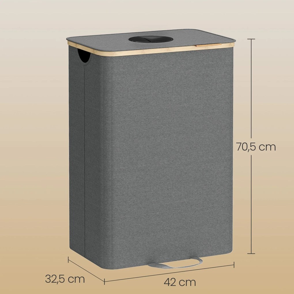 Caixote lixo para garrafas 100 L, recipiente de reciclagem com tampa e saco interior 42 x 32,5 x 70,5 cm cinza-bege