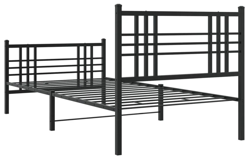 Estrutura de cama com cabeceira e pés 107x203 cm metal preto