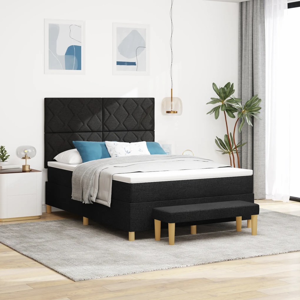 vidaXL Cama Box Spring com Colchão e Banco Preta 140x200 cm Tecido