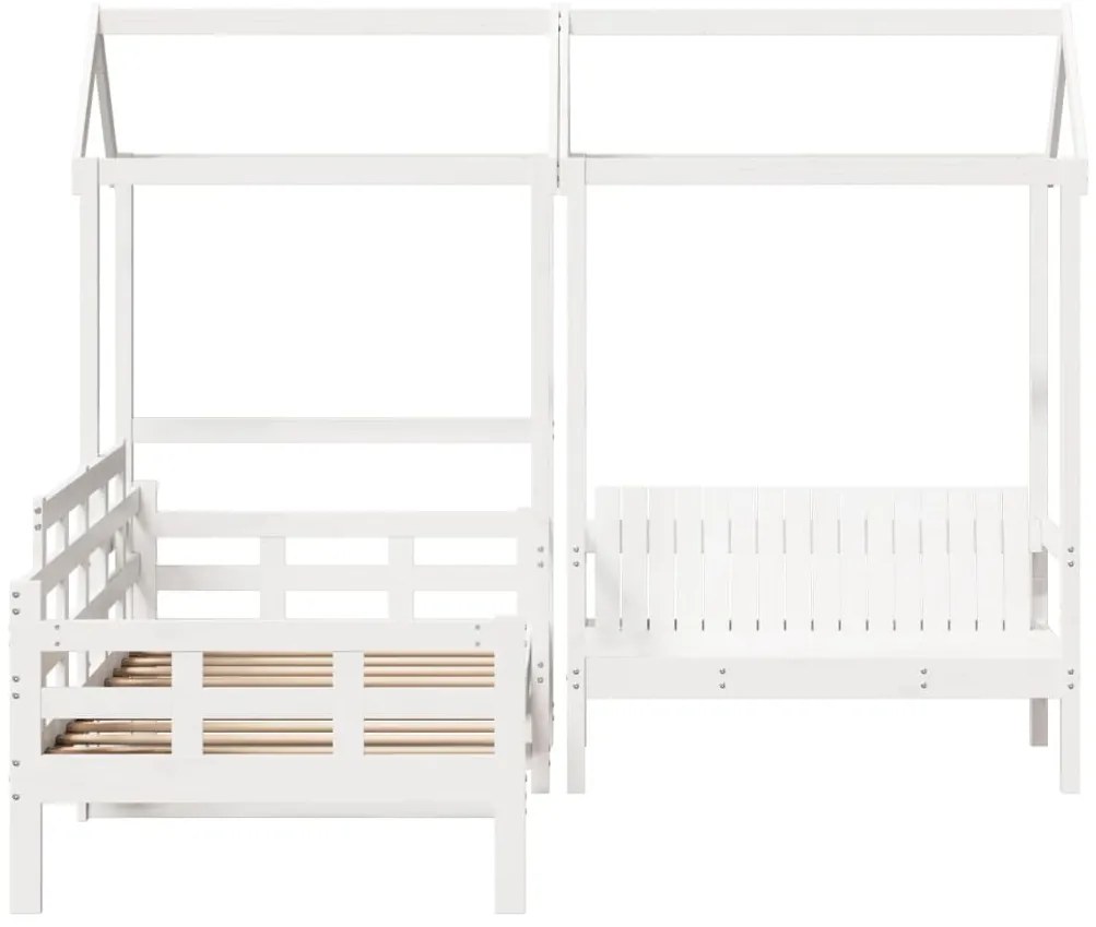 Conj. sofá-cama e banco c/ telhado 80x200cm pinho maciço branco