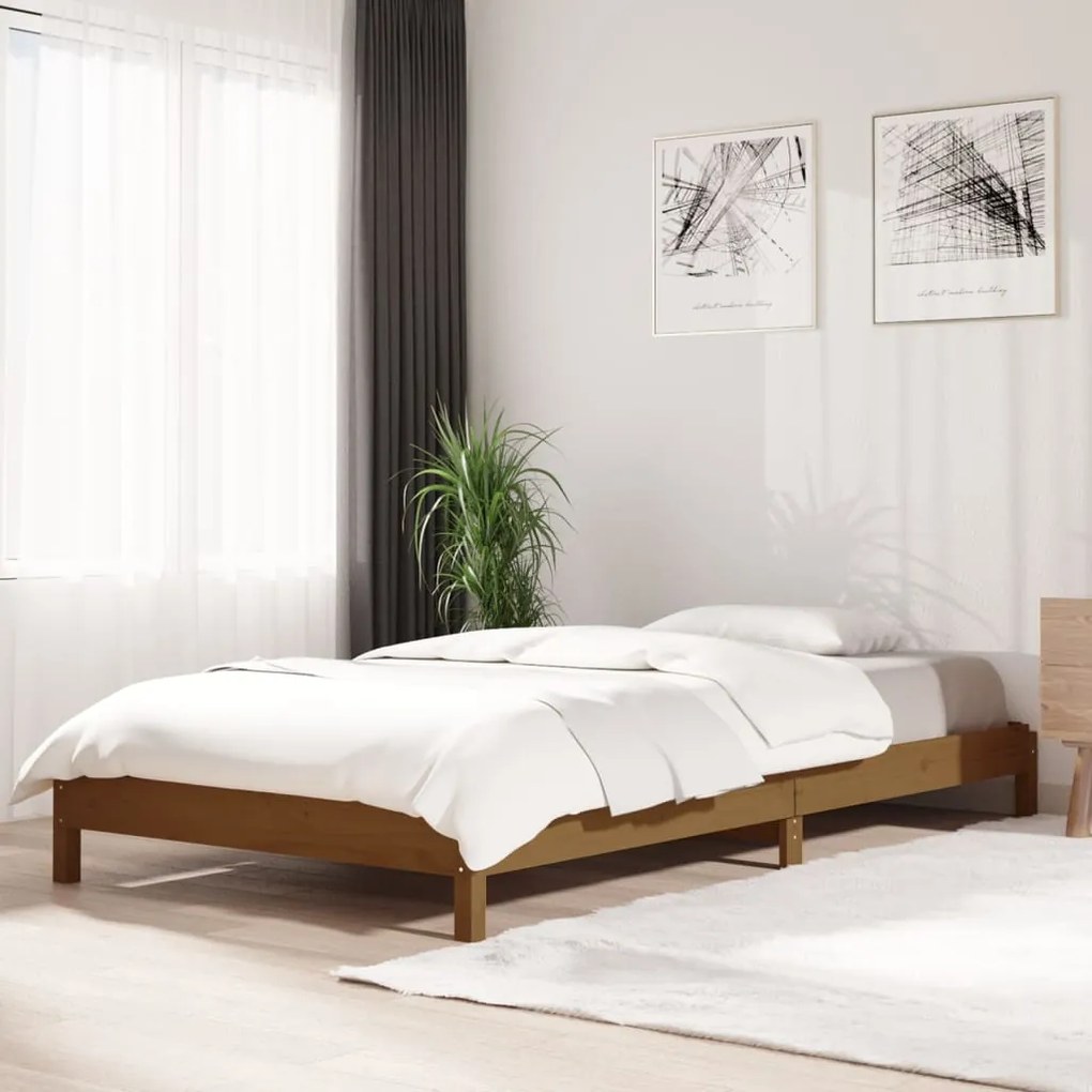 Cama empilhável 90x190 cm madeira de pinho maciça castanho mel