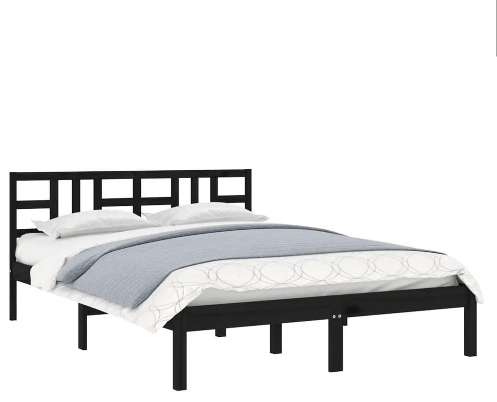 Estrutura de cama 140x190 cm madeira maciça preto