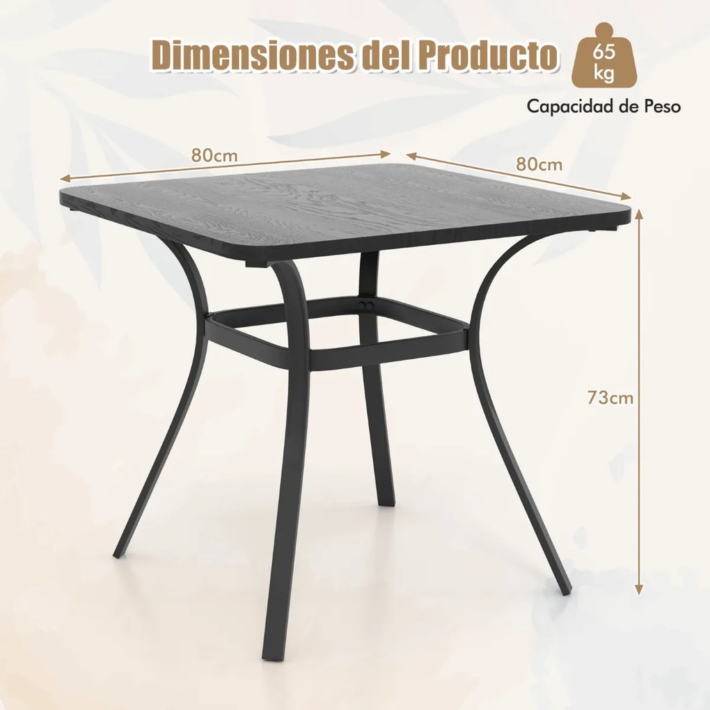 Mesa de metal Jardim quadrada de 80 cm com 4 pernas curvas Mesa de exterior resistente para 4 pessoas Cinzento