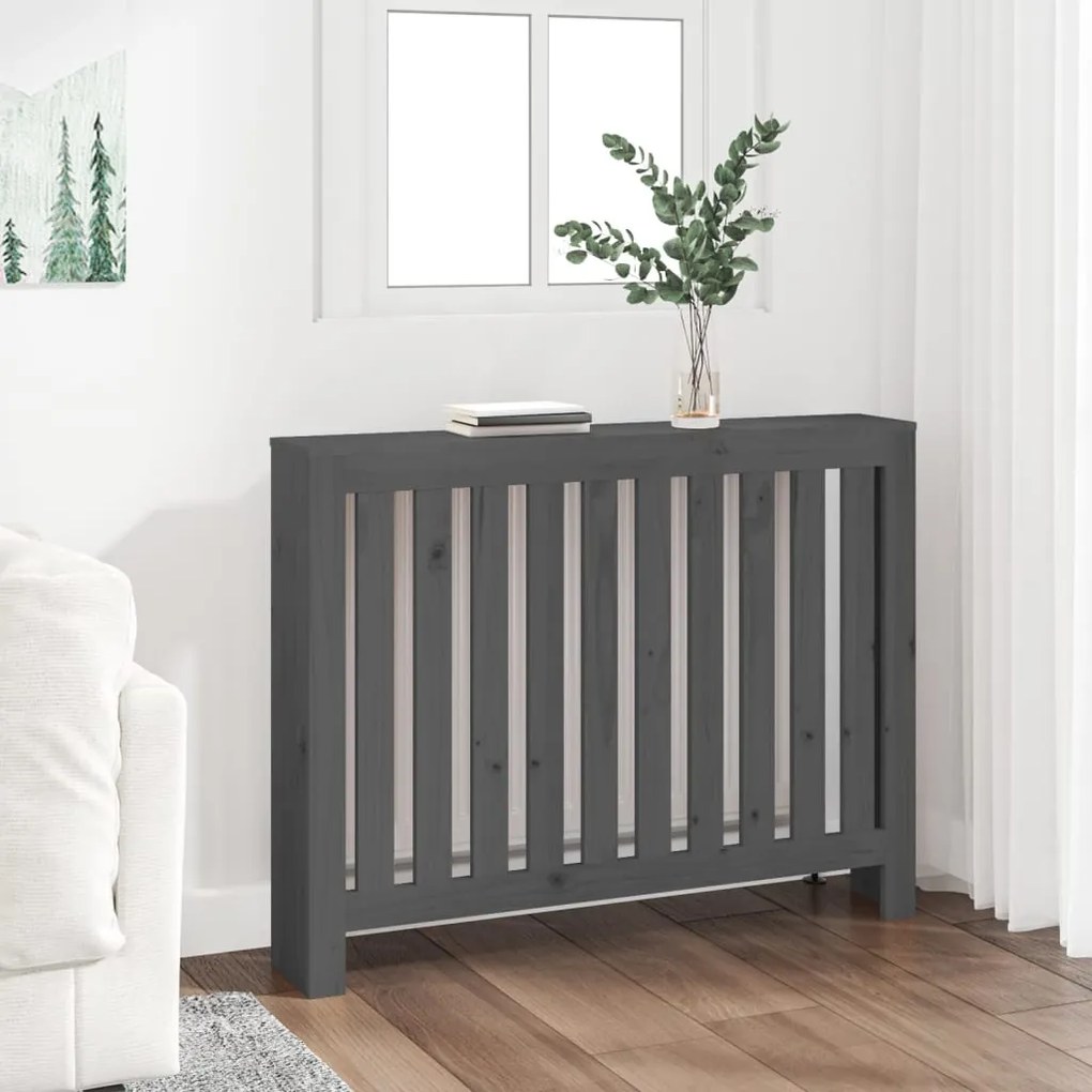 822573 vidaXL Cobertura de radiador 108,5x19x84 cm pinho maciço cinza
