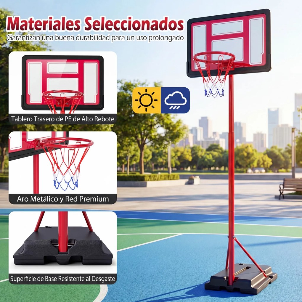 Cesto de Basquetebol para Crianças, 39 x 57 x 132-192 cm, Altura Ajustável, Vermelho e Preto