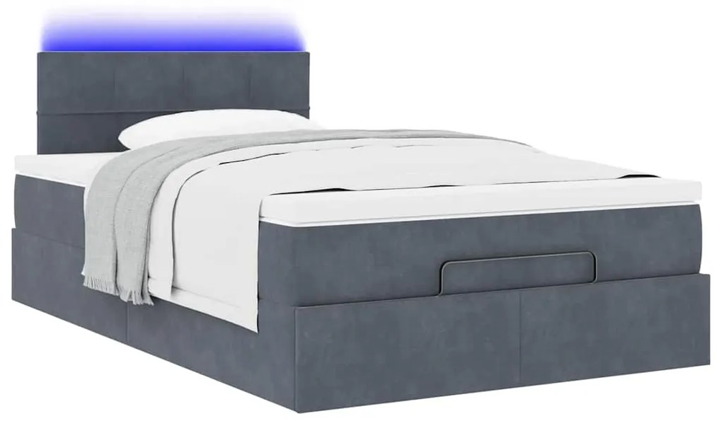 Cama otomana com colchão &amp; LEDs 120x190cm veludo cinza-escuro