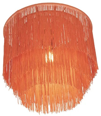 Candeeiro de teto oriental dourado com abajur rosa franjas - Franxa Oriental