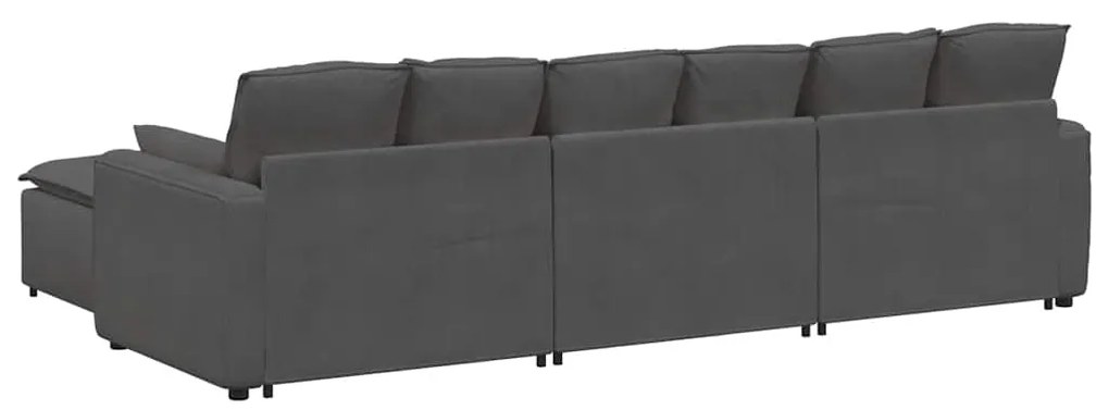 Sofá modular com pufes e almofadas cinzento-escuro