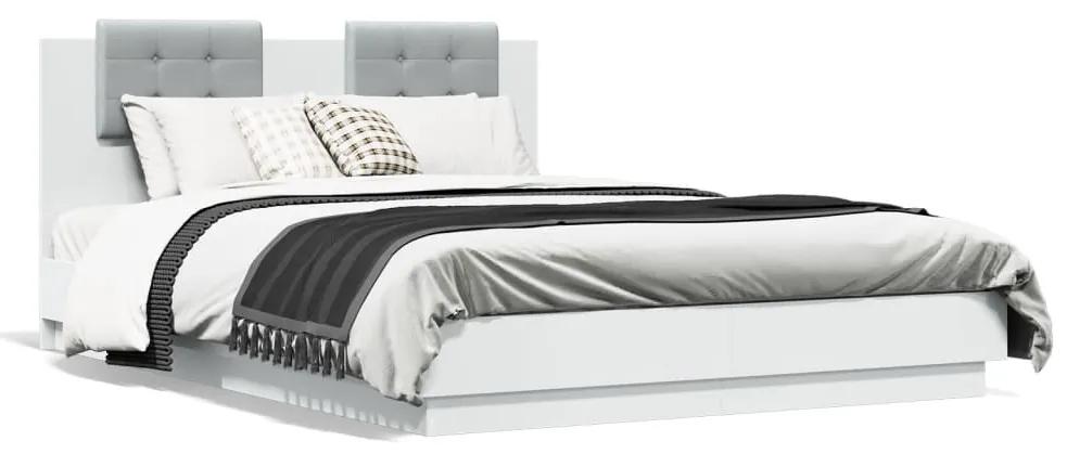 3209912 vidaXL Estrutura cama c/ cabeceira 150x200 cm derivados madeira branco