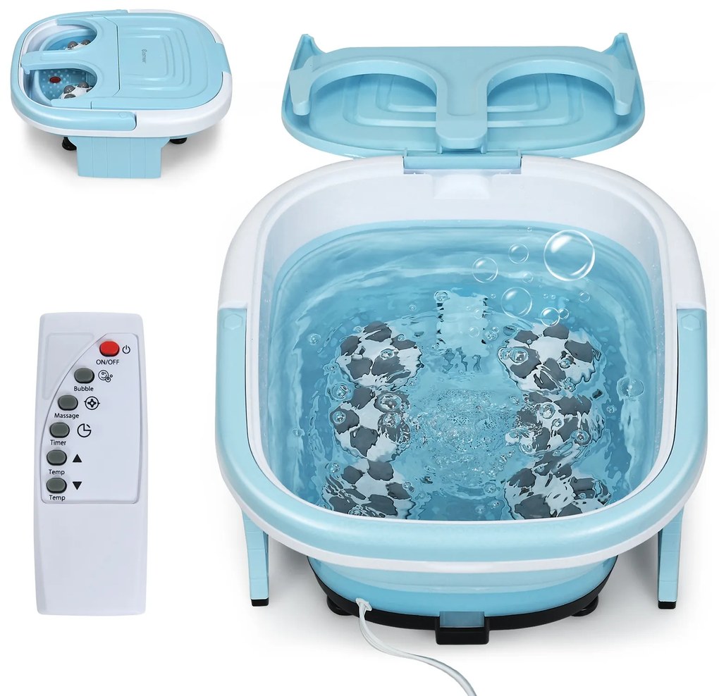 Massajador de pés portátil com função de bolha de temperatura ajustável e roletes electrónicos 42 x 40 x 24 cm Azul