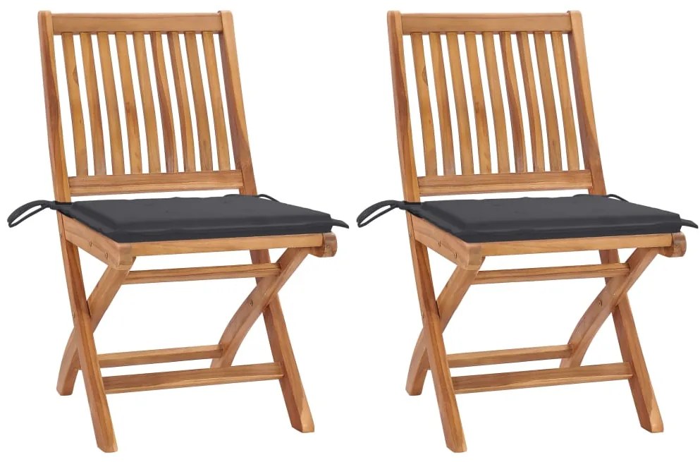 vidaXL Cadeiras de jardim c/ almofadões antracite 2 pcs teca maciça