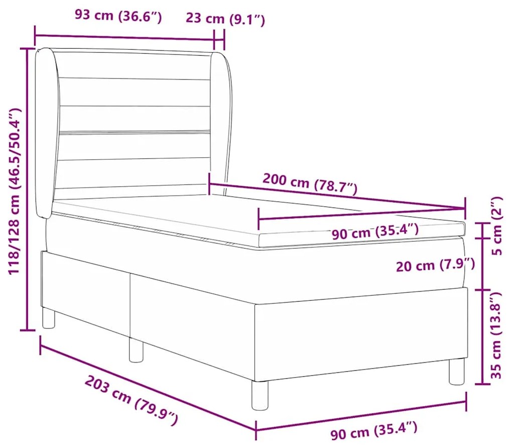 Cama Box com Colchão vidaXL Cinza Escuro 90x200 cm Tecido